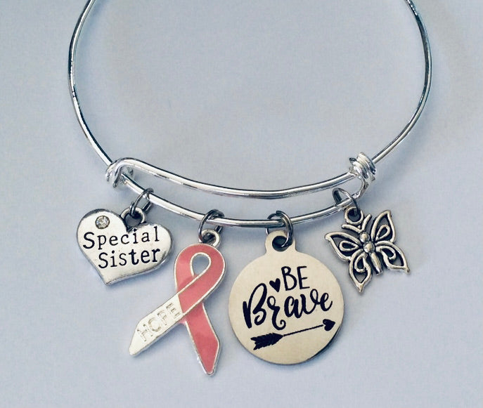 Inspirational Gift for Sister with Breast Cancer Charm Bracelet 