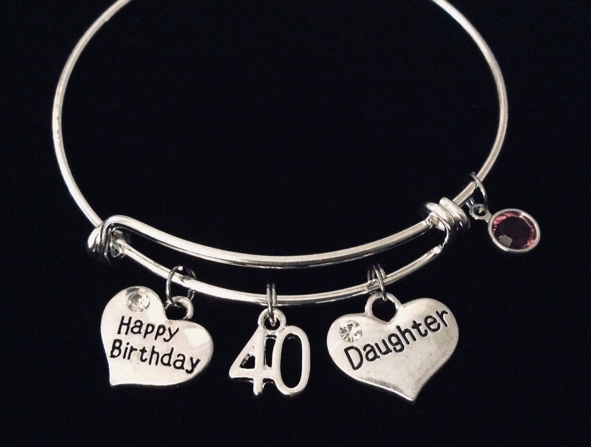 Daughter 40th Birthday Expandable Charm Bracelet Adjustable Bangle One Size Fits All Gift