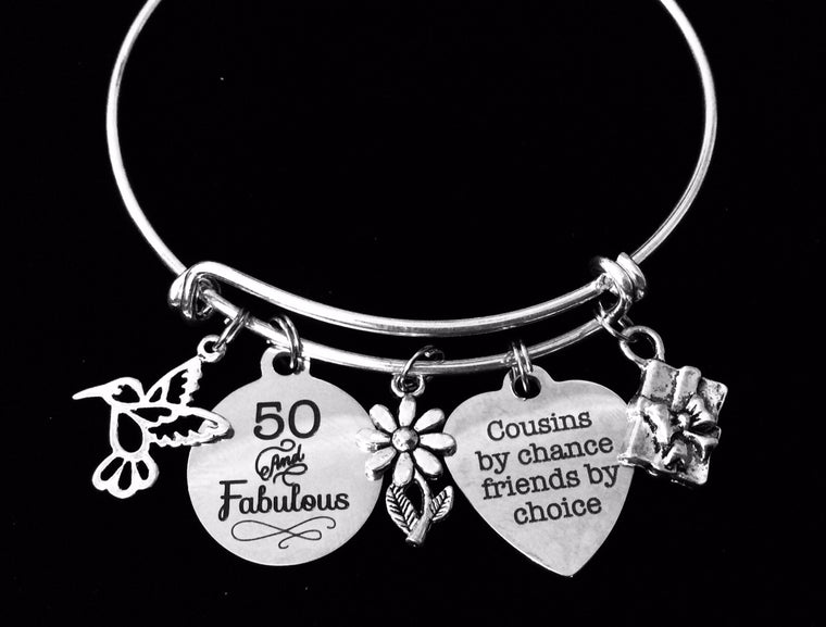 Happy 50th Birthday Cousin Adjustable Charm Bracelet Expandable Wire Bangle One Size Fits All Gift