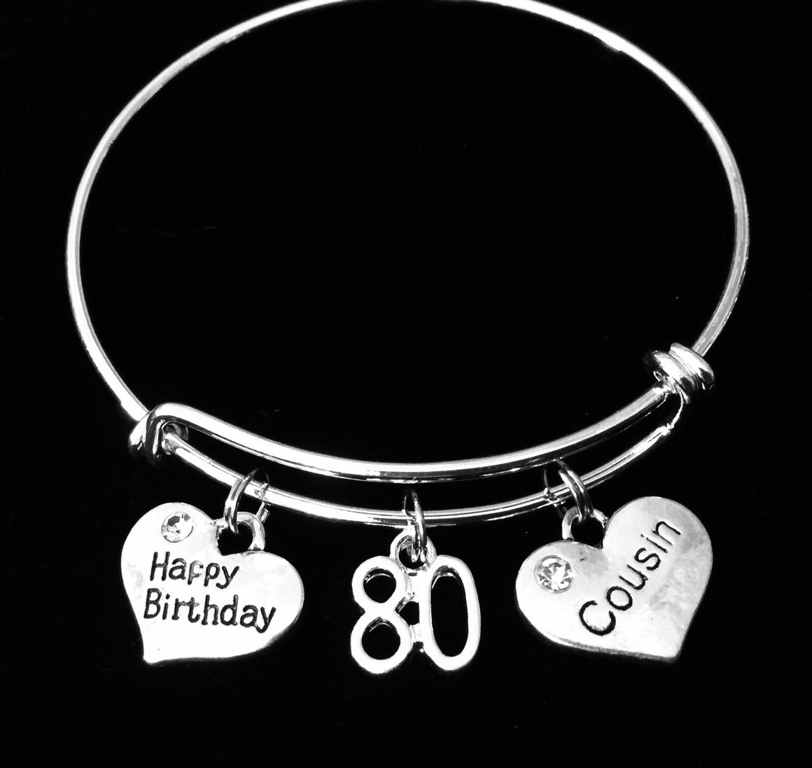 Cousin Birthday Gift for 80th Birthday Happy Birthday 80 Expandable Charm Bracelets Adjustable Bangle One Size Fits All