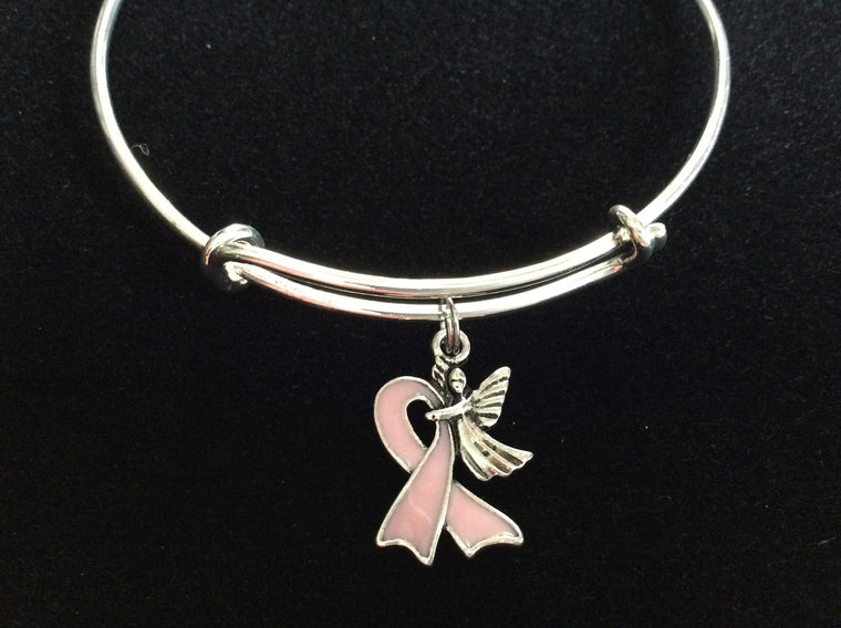 Guardian Angel Pink Awareness Ribbon Expandable Charm Bracelet