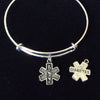 Silver Diabetic Medical Alert (Double Sided Charm) on an Adjustable Bangle