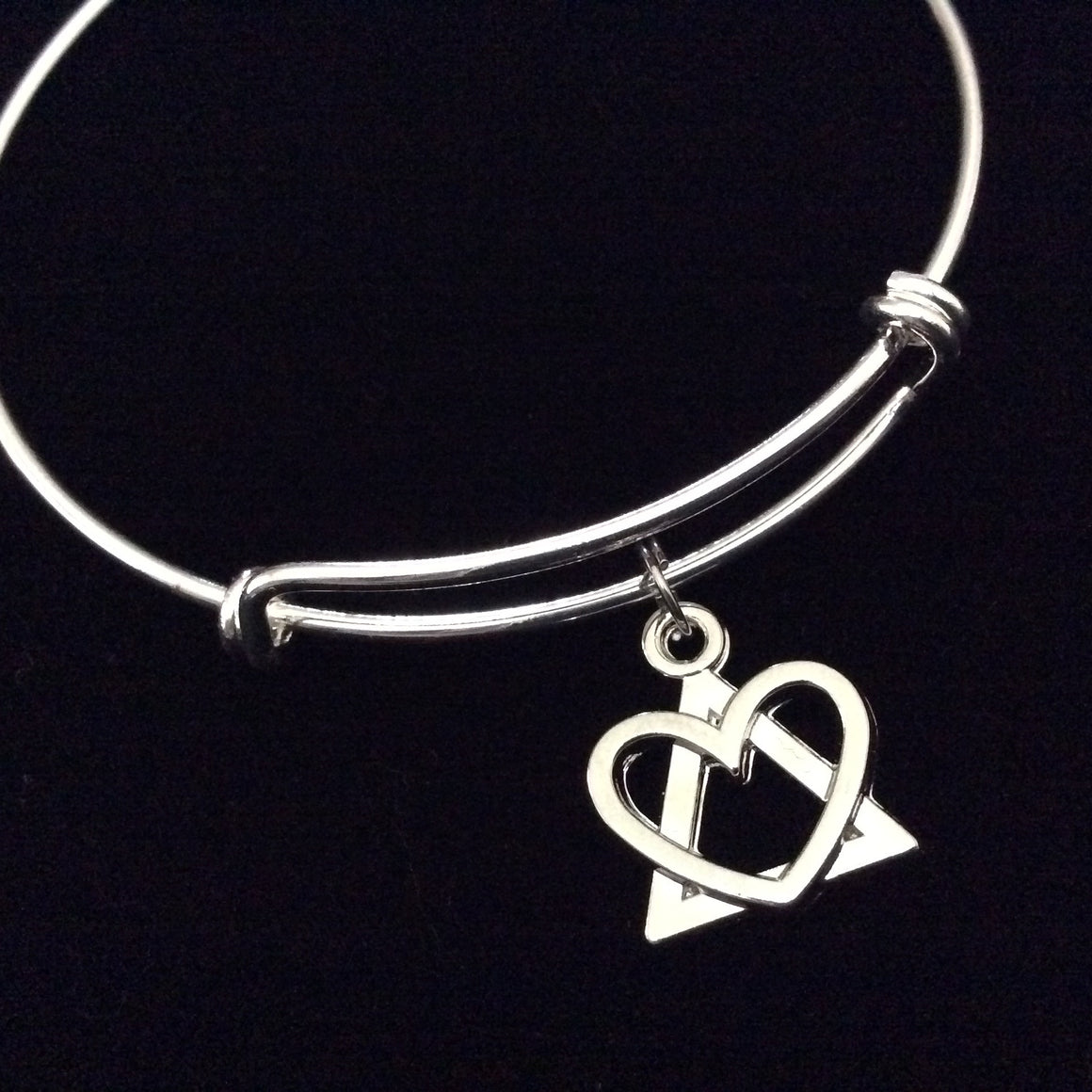 Triangle and Heart Expandable Silver Charm Bracelet Adjustable Wire Bangle Adoption Symbol