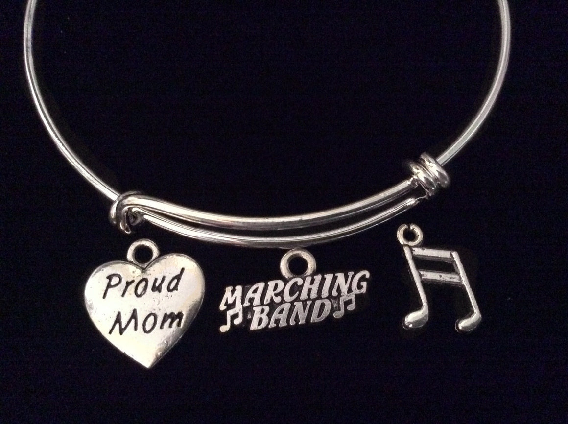 Proud Mom Musical Notes Marching Band Silver Charm Expandable Bracelet Adjustable Wire Bangle Gift Trendy Musician Music teacher Notes Inspired