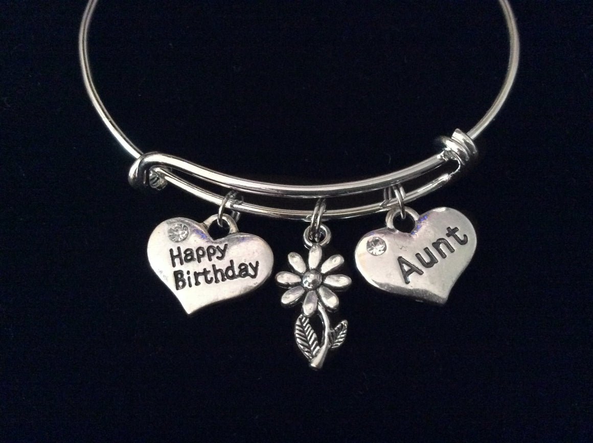 Happy Birthday Aunt Expandable Charm Bracelet Silver Adjustable Bangle Trendy Family Gift