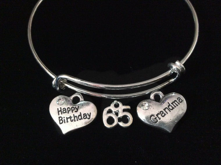 Happy 65th Birthday Grandma Expandable Charm Bracelet Silver Adjustable Wire Bangle Grandmother Gift