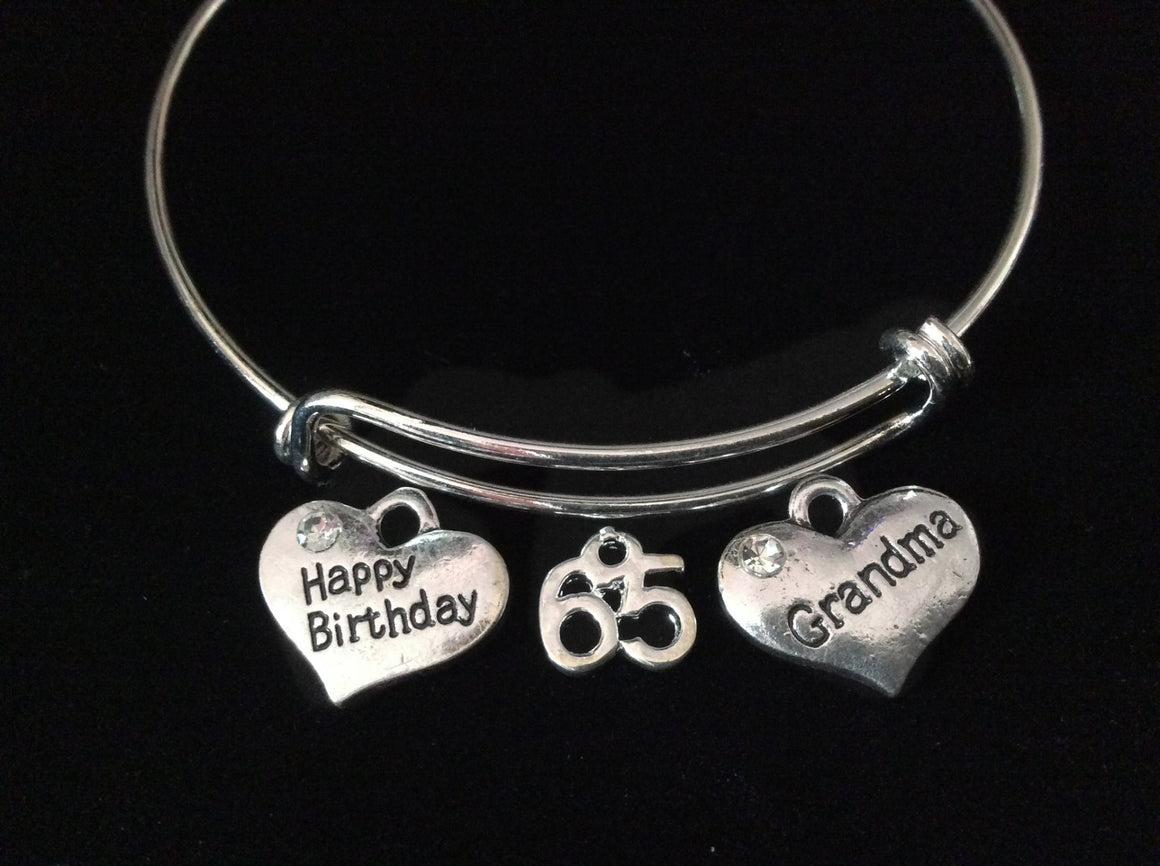 Happy 65th Birthday Grandma Expandable Charm Bracelet Silver Adjustable Wire Bangle Grandmother Gift