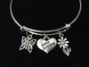 Happy Birthday Expandable Charm Bracelet Silver Adjustable Bangle Trendy Gift Butterfly Daisy