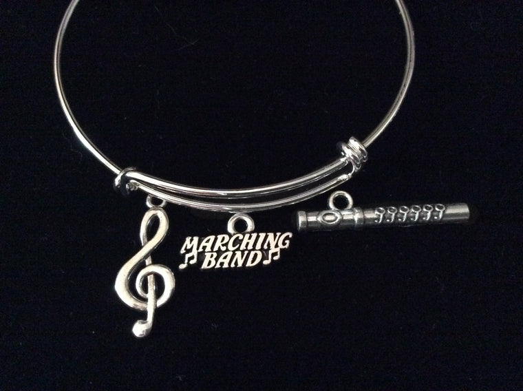 Musical Notes Marching Band Silver Flute Charm Expandable Bracelet Adjustable Wire Bangle Gift Musician Music teacher