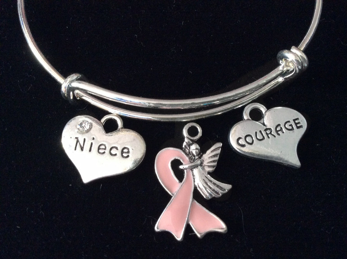 Niece Courage Guardian Angel Pink Awareness Ribbon Expandable Charm Bracelet Adjustable Bangle Meaningful Gift Breast Cancer