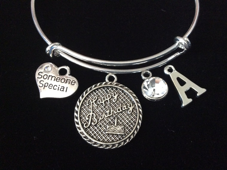 Happy Birthday Someone Special April Birthstone Expandable Charm Bracelet Adjustable Bangle Gift Initial