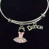 Dance with Pink Tutu on a Silver Adjustable Bangle Bracelet Ballet Charm Bracelet Tap Dance 