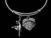 Dance Mom Crystal Heart Expandable Charm Bracelet Adjustable Silver Bangle One Size Fits All Gift Ballet Tap Dance Dancer Jewelry