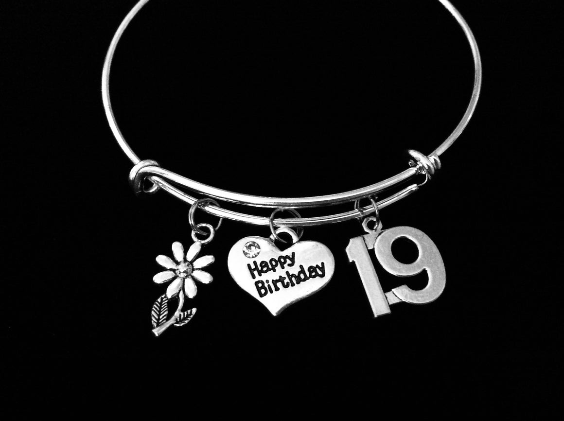 Happy 19th Birthday Jewelry Expandable Charm Bracelet 19 year old Present Adjustable Bangle One Size Fits All Gift Daisy