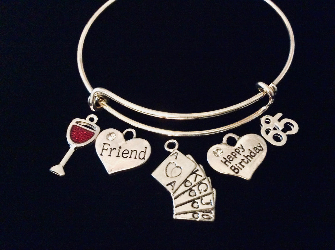 Happy 65th Birthday Friend Expandable Charm Bracelet Playing Cards Adjustable Bangle Gift Trendy One Size Fits All BFF Gift 65 (Other Numbers Available)