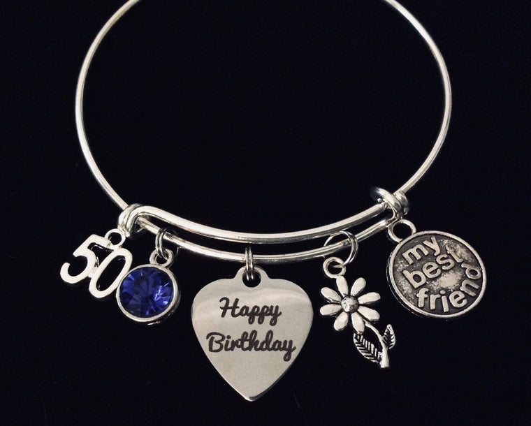 Happy Birthday 50th Best Friend September Birthstone Jewelry Expandable Charm Bracelet Adjustable