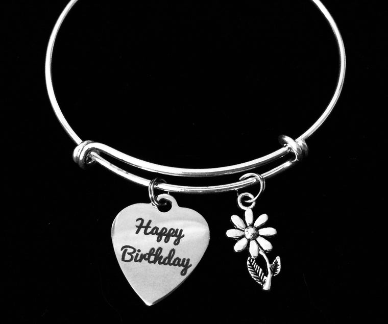 Happy Birthday Expandable Charm Bracelet Silver Adjustable Bangle