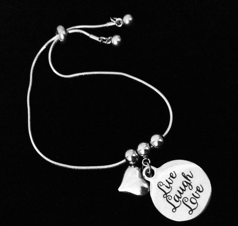 Live Love Laugh Bolo Bracelet Stainless Steel Adjustable Bracelet Gift Message Charm Bracelet