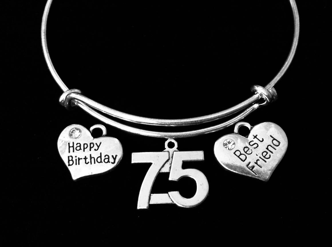 75 Happy Birthday 75th Birthday Best Friend Jewelry Adjustable Bracelet Silver Expandable Charm Bracelet Bangle Trendy Gift