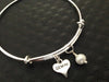 Silver Gemini Heart with Wire Wrapped Pearl Charm on adjustable silver bangle
