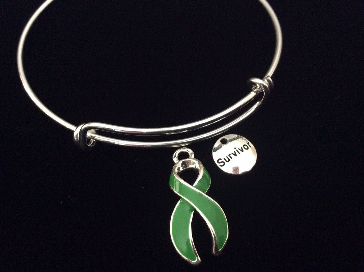 Survivor Green Awareness Ribbon Expandable Charm Bracelet Adjustable Bangle Gift Lyme Disease Cerebral Palsy Kidney Cancer