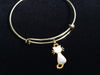 White Kitten Adorable Cat Charm Bracelet Expandable Adjustable Gold Wire Bangle One Gift 