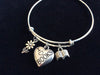 Silver I Love Books Charm with Book and Daisy on Expandable Bracelet 