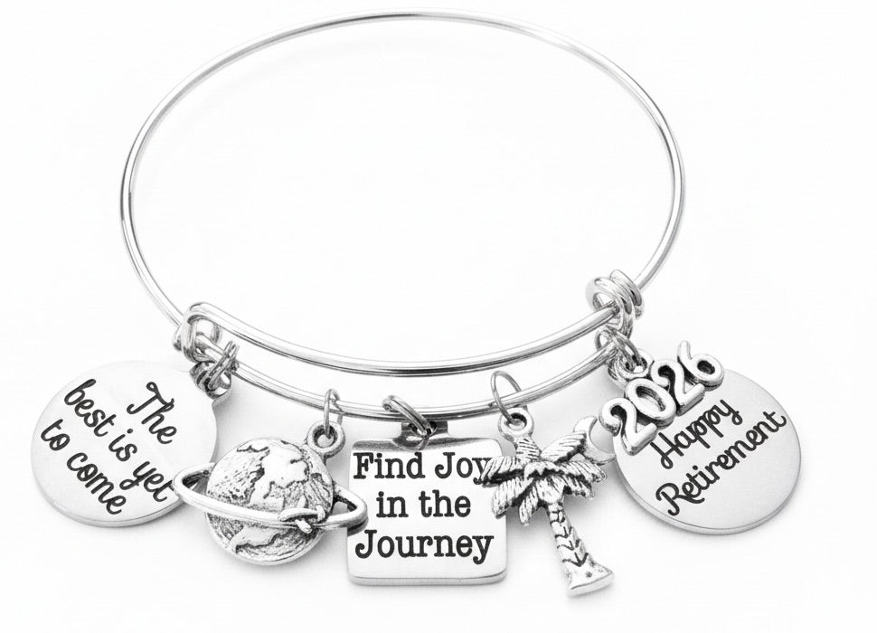 2026 Retirement Gift for Women - The Best is Yet to Come Charm Bracelet - Find Joy in the Journey Expandable Bangle
