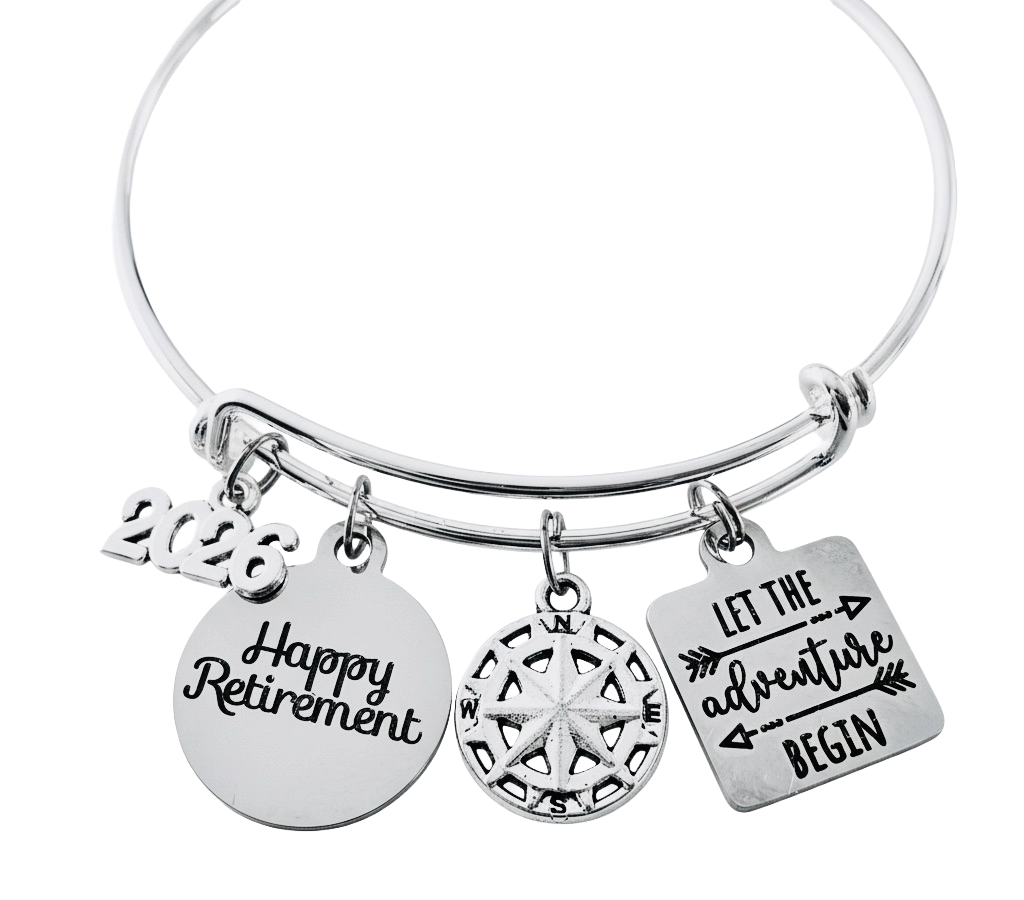 Let The Adventure Begin Retirement Bracelet 2026 Silver Expandable Charm Bangle Compass Happy Retirement Gift