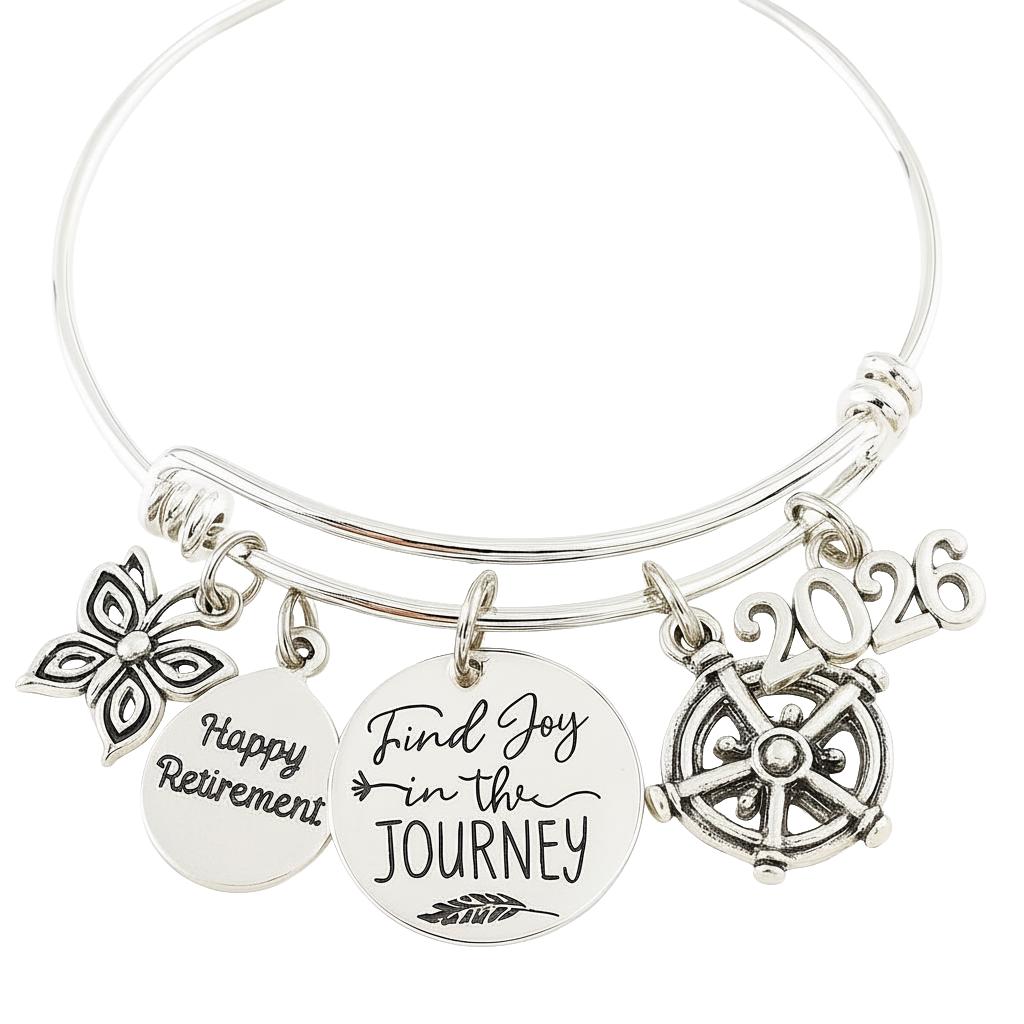 2026 Retirement Bracelet Find Joy in the Journey Silver Expandable Charm Bangle Happy Retirement Gift