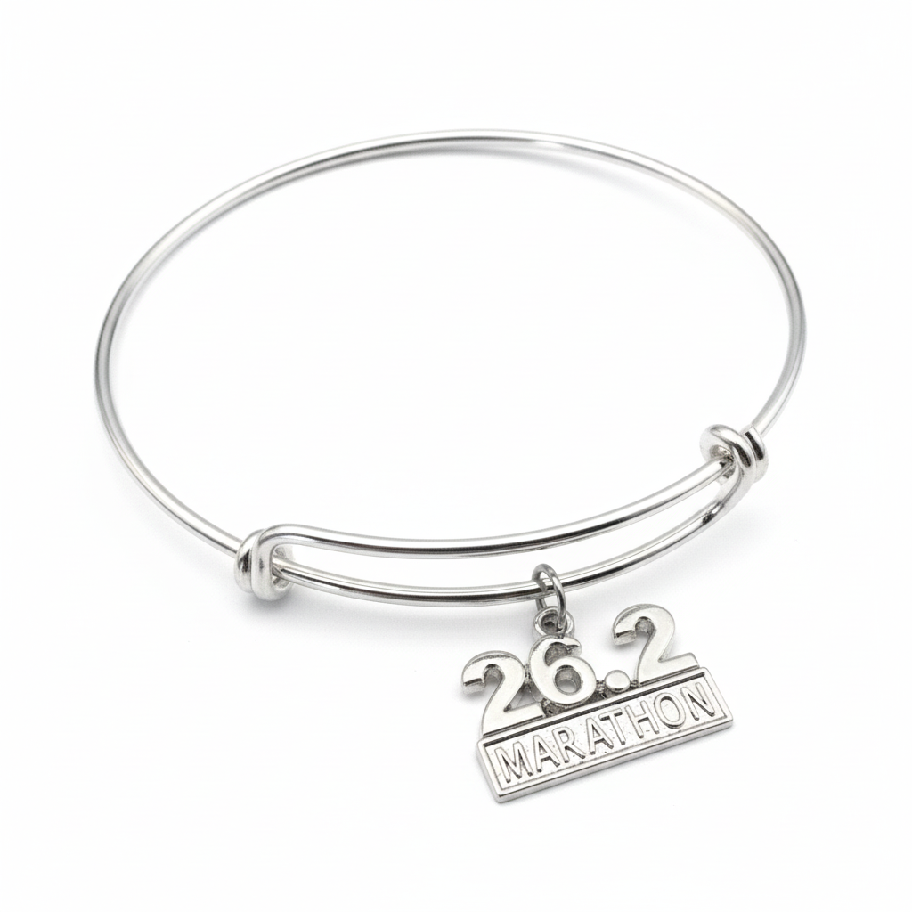 26.2 Marathon Charm Bracelet | Silver Expandable Bangle | Runner Gift | Adjustable