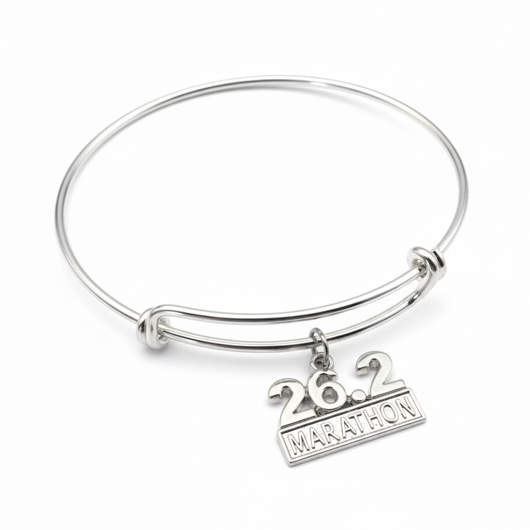 26.2 Marathon Charm Bracelet | Silver Expandable Bangle | Runner Gift | Adjustable