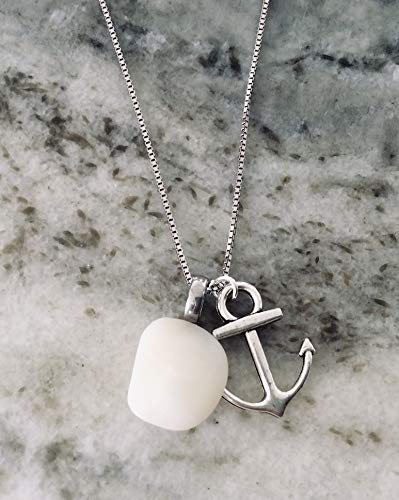 Lucky Stone Anchor Necklace - Genuine Lake Erie Sheepshead Bone - Nautical Good Luck Charm Gift