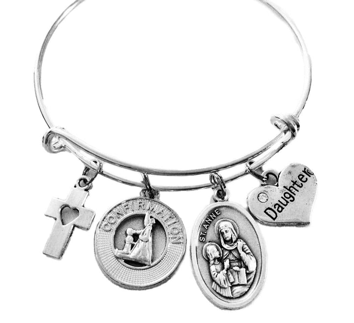 Saint Anne Bracelet Daughter Confirmation Gift Catholic Medal Expandable Bangle Religious Jewelry
