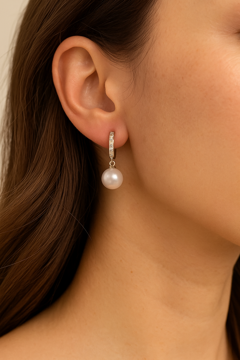 Freshwater Pearl Drop Earrings – 9mm White Pearl with CZ Accents on 925 Sterling Silver, 1 Inch Dangle