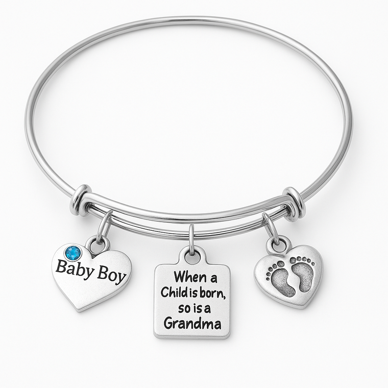 When a Child is Born So is a Grandma Baby Boy Bracelet – Expandable Silver Bangle