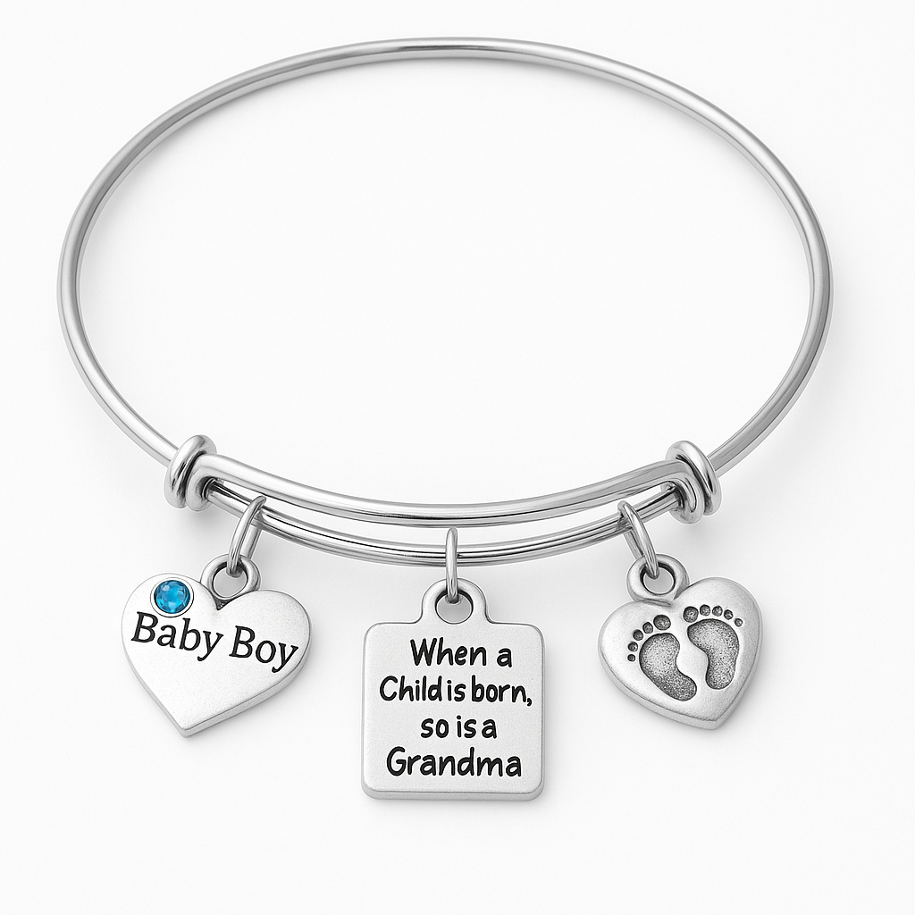 When a Child is Born So is a Grandma Baby Boy Bracelet – Expandable Silver Bangle
