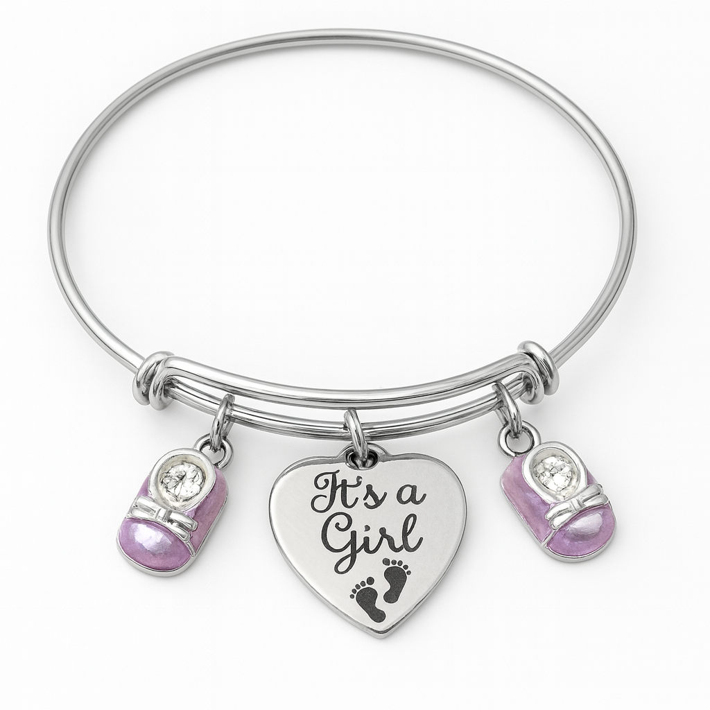 It’s a Girl Bracelet – Baby Girl Birth Announcement Charm Bangle