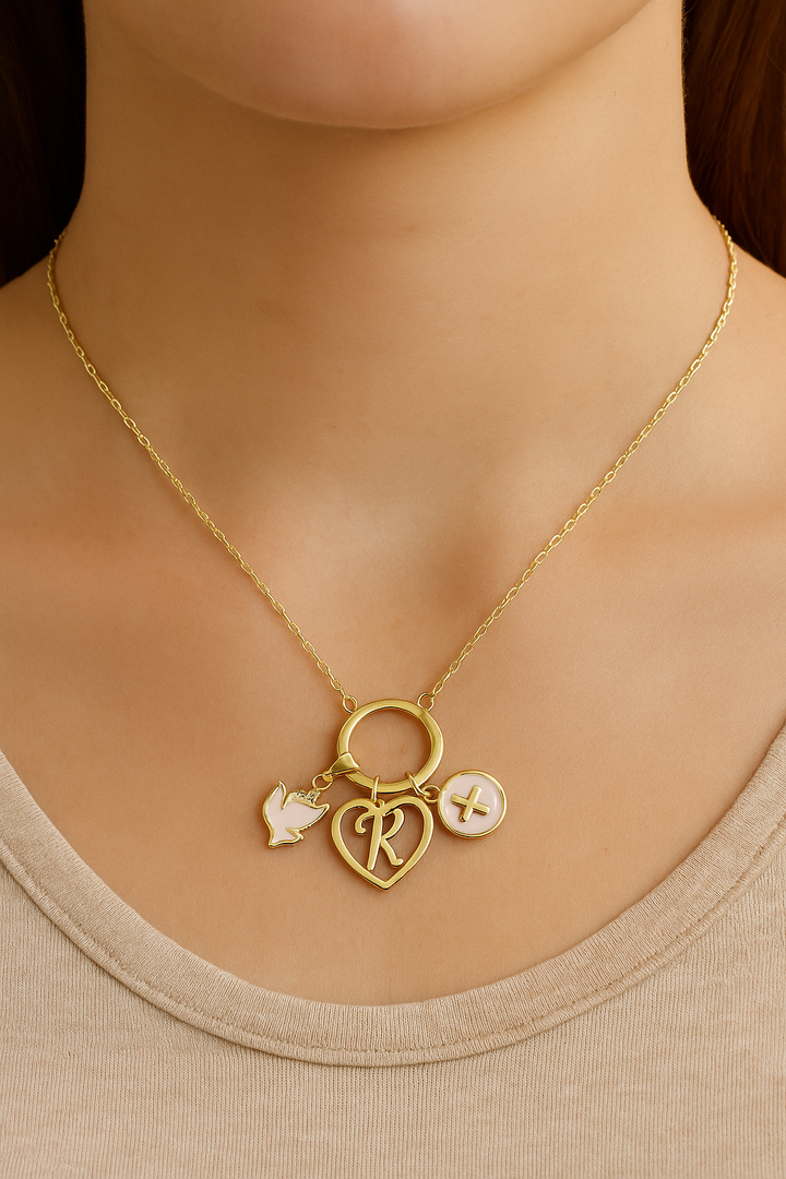 Personalized Faith Necklace for Her – Cross, Dove &amp; Initial Charms
