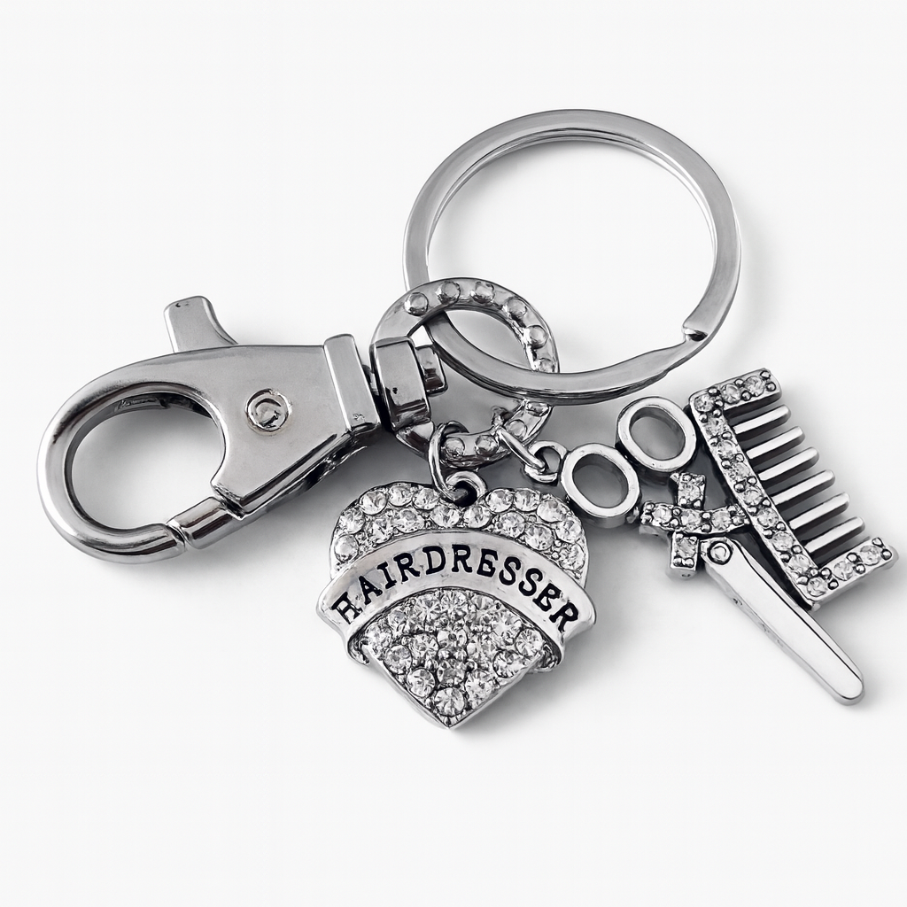 Hairdresser Keychain – Stylist Gift with Rhinestone Charms