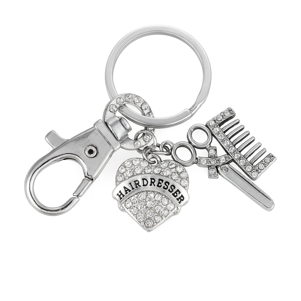Hairdresser Keychain Stylist Gift with Rhinestone Charms