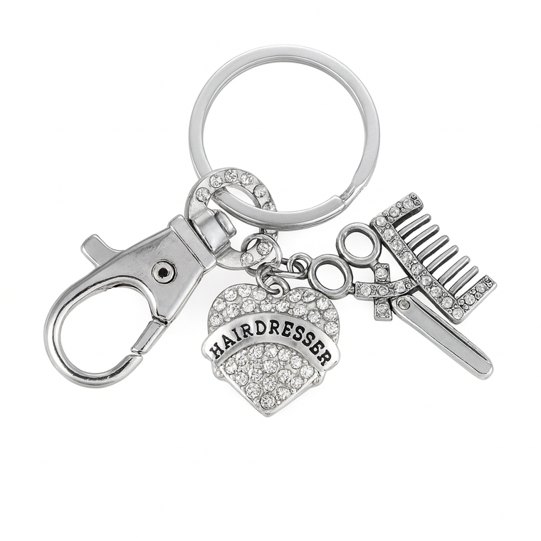 Hairdresser Keychain Stylist Gift with Rhinestone Charms