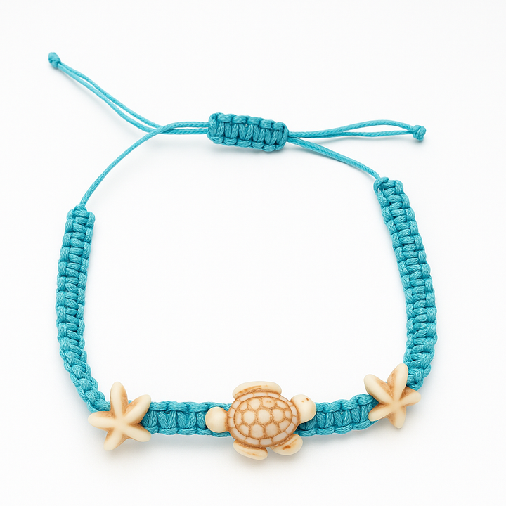 Turquoise Turtle &amp; Starfish Anklet | Adjustable Beach Jewelry