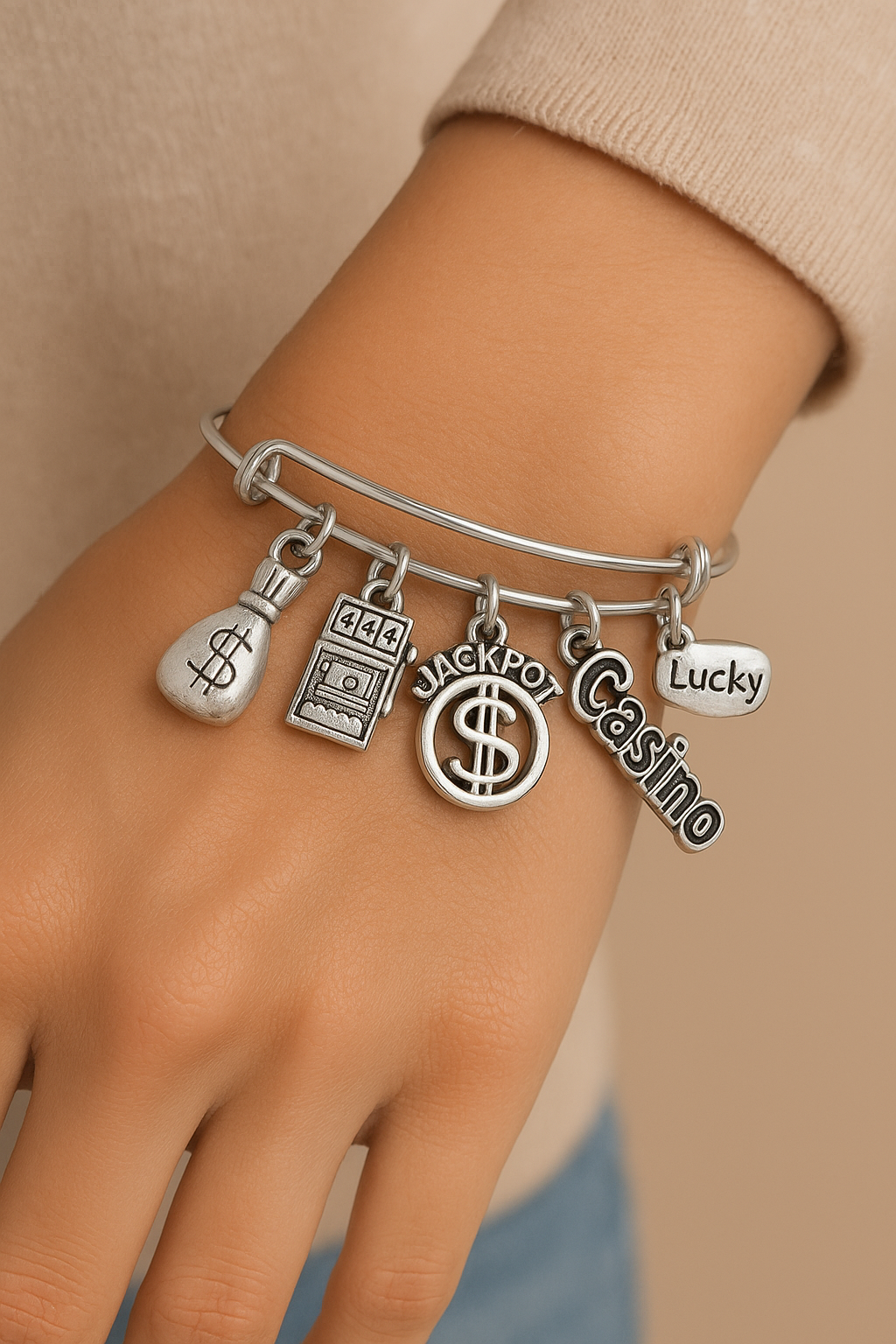 Jackpot Casino Slot Machine Adjustable Charm Bracelet Expandable Bangle Lucky Gambling Jewelry One Size Fits All Gift