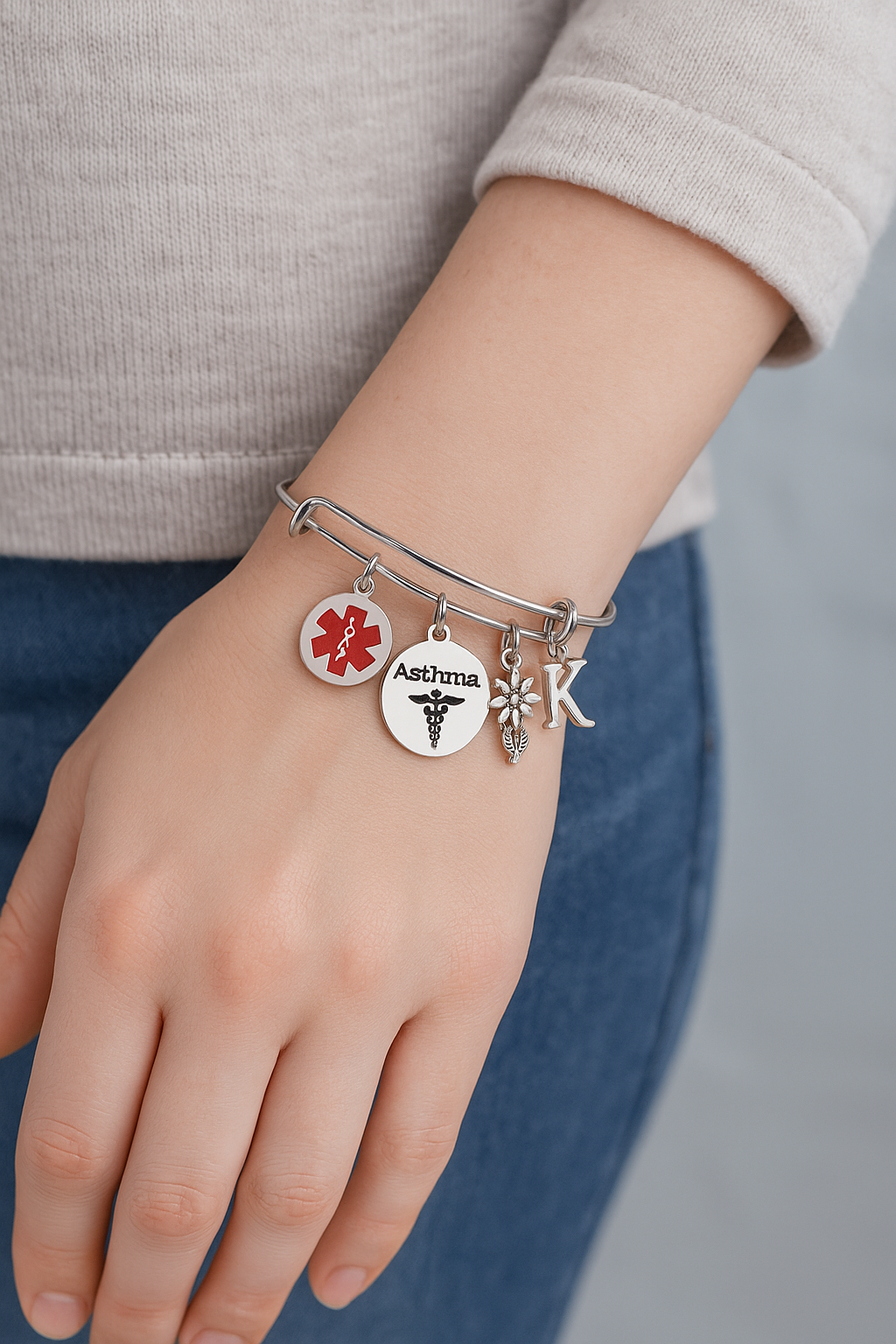 Personalized Asthma Medical ID Bracelet for Teens and Women