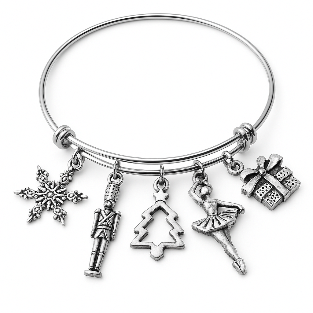 Nutcracker Ballet Christmas Charm Bracelet – Silver Holiday Bangle