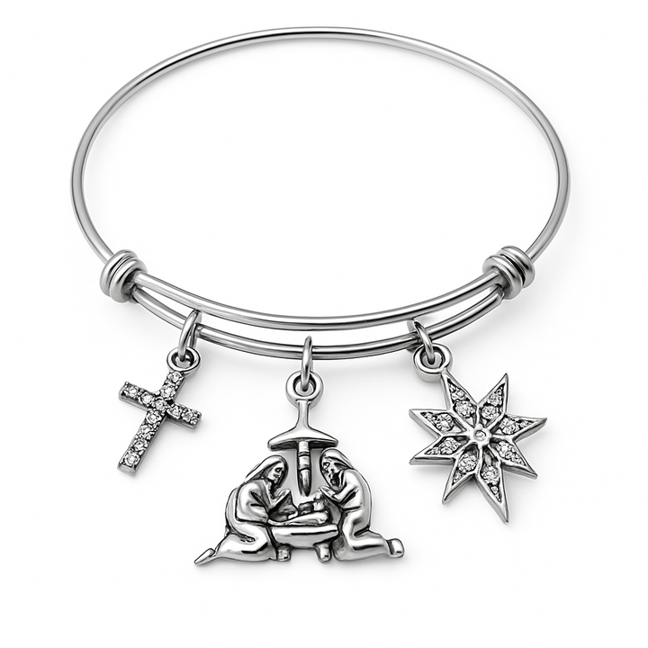 Nativity Christmas Charm Bracelet – Cross &amp; Star Faith Bangle