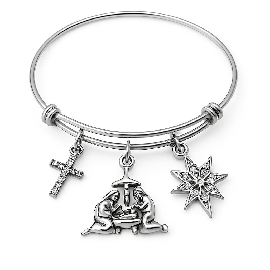 Nativity Christmas Charm Bracelet – Cross & Star Faith Bangle
