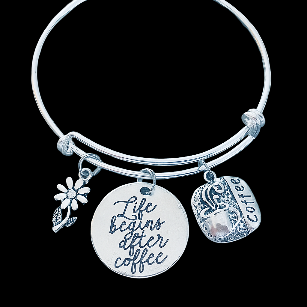 Life Begins After Coffee Silver Bracelet – Coffee Lover Gift Jewelry