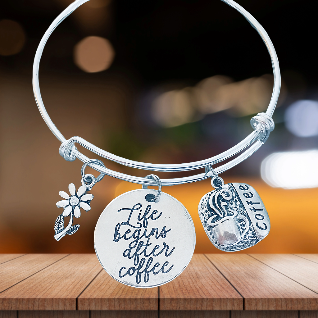 Life Begins After Coffee Silver Bracelet – Coffee Lover Gift Jewelry